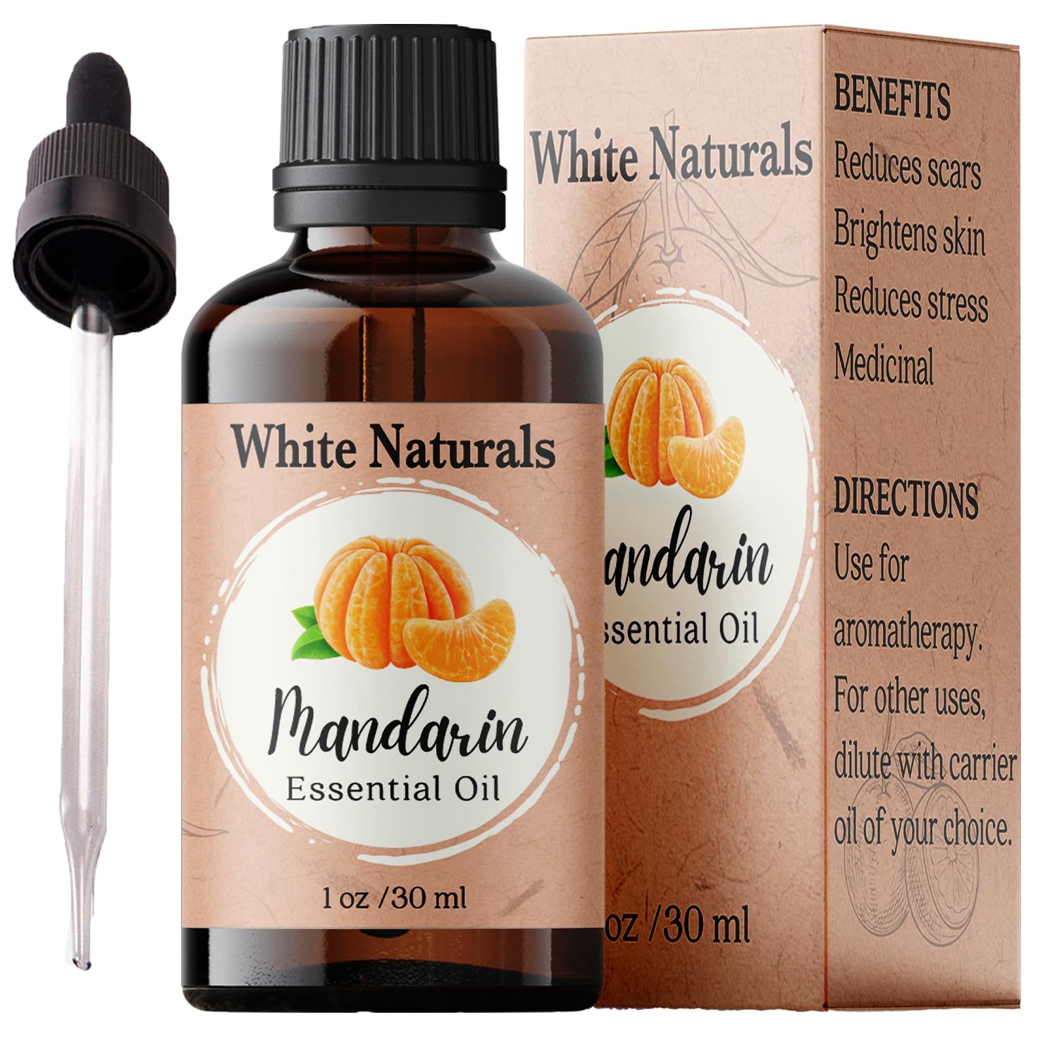 White Naturals mandarina aceite esencial botella vertido, aroma cítrico suave para relajación