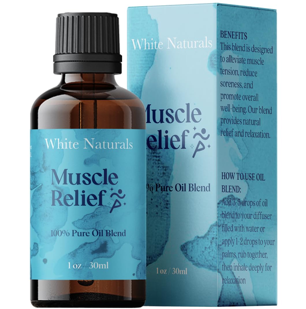 White Naturals Muscle Relief: bote ámbar para relajación muscular.