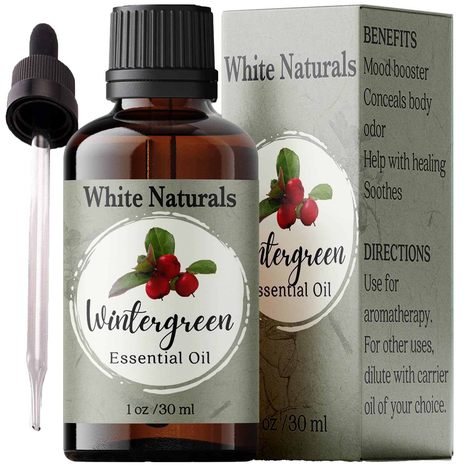 White Naturals Wintergreen, botella de vidrio ámbar conserva el aroma fresco para difusores.