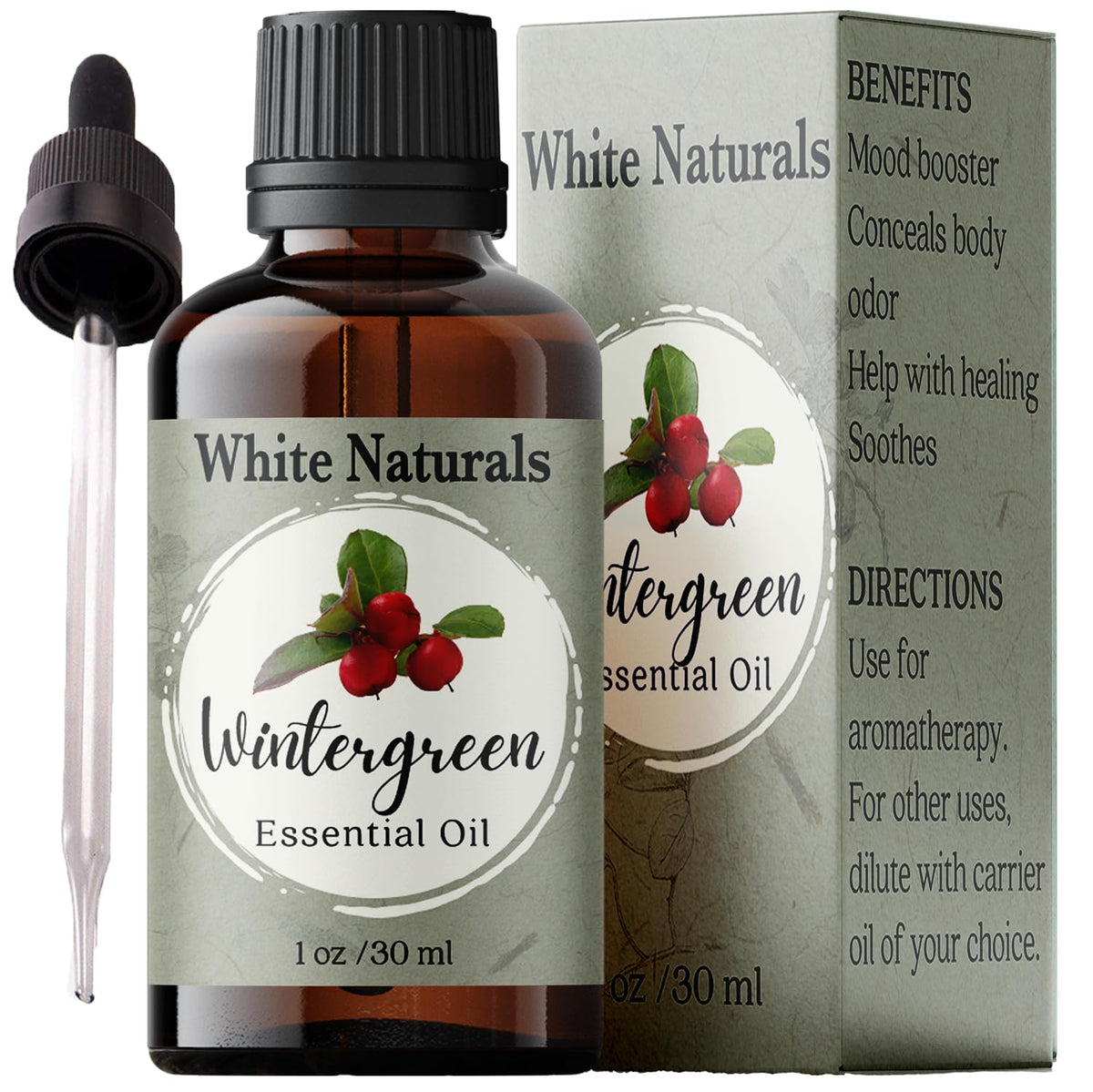White Naturals Wintergreen, botella de vidrio ámbar conserva el aroma fresco para difusores.