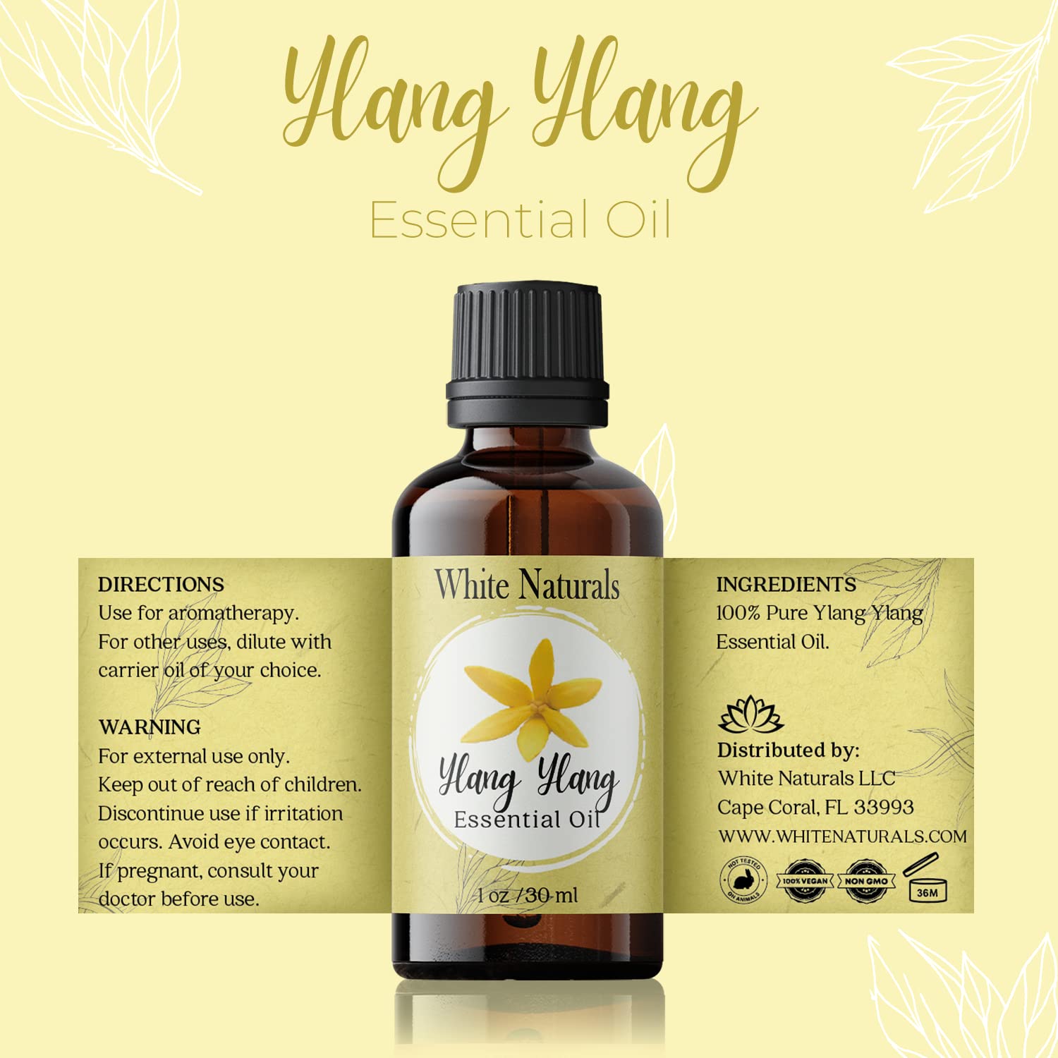 White Naturals Ylang Ylang, mezcla ideal con bergamota para blends aromáticos.