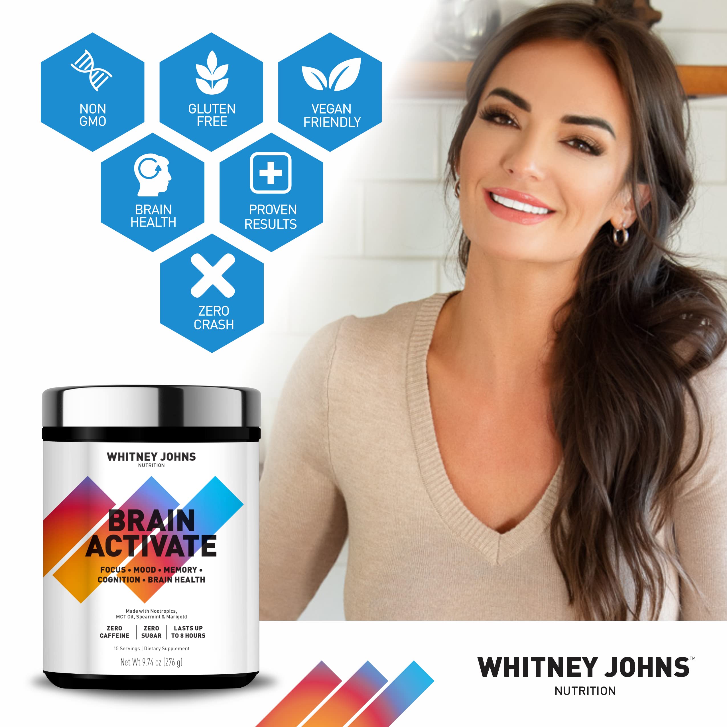 Whitney Johns Brain Activate cucharada medidora facilita dosis precisas.
