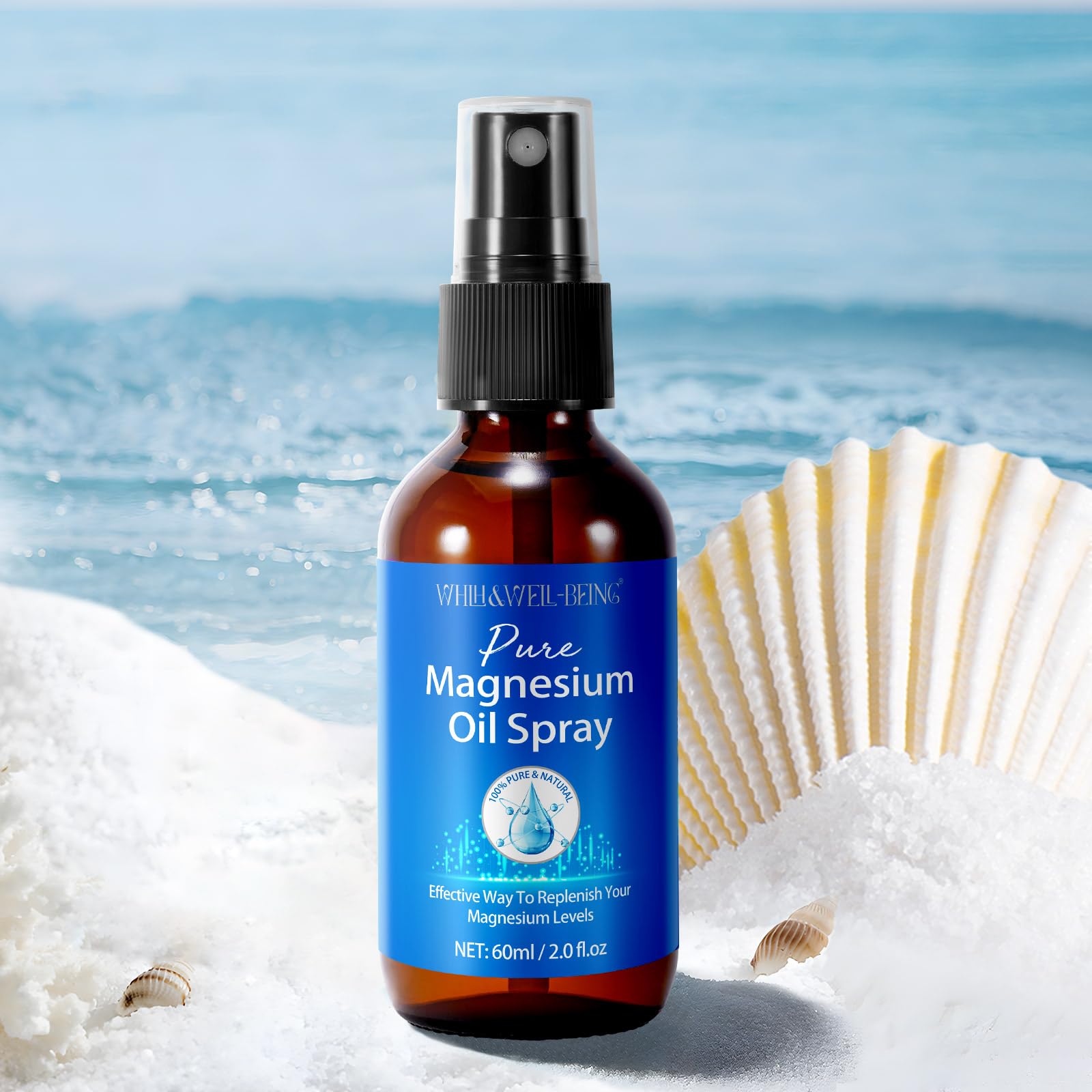 WHLH & WELL-BEING spray de magnesio, ingrediente natural para cuidado diario.