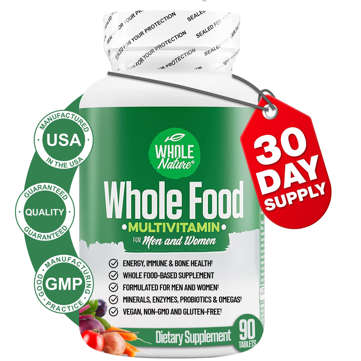 Whole Nature multivitaminas en botella para nutrición diaria