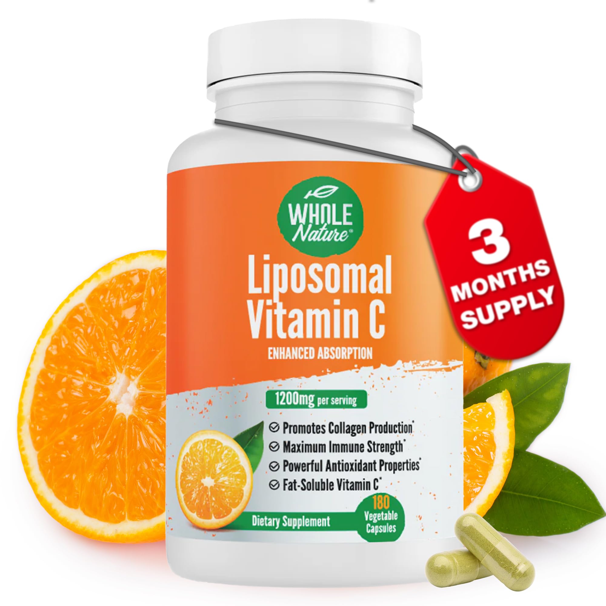 Whole Nature Vitamina C liposomal, empaque frontal, información clara para decisión de compra