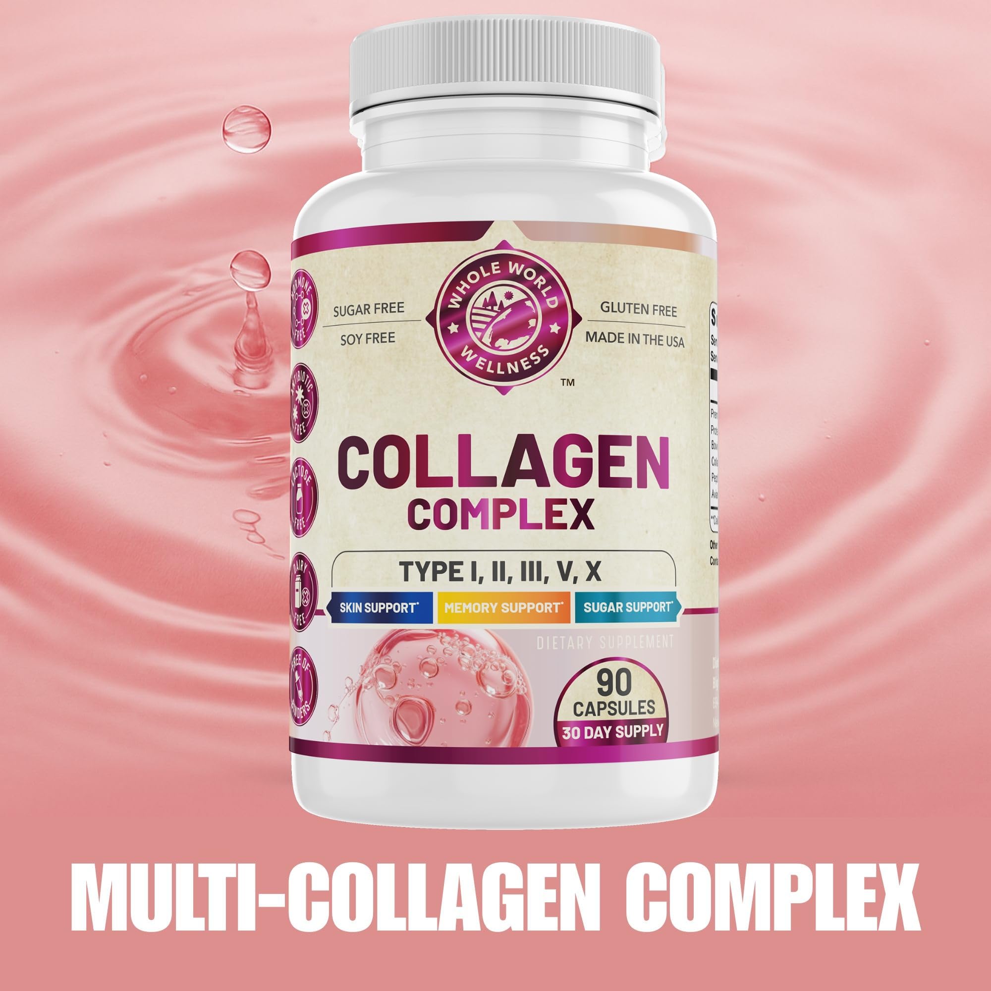 Ingredientes clave de WHOLE WORLD WELLNESS Collagen Complex para soporte de piel y uñas.