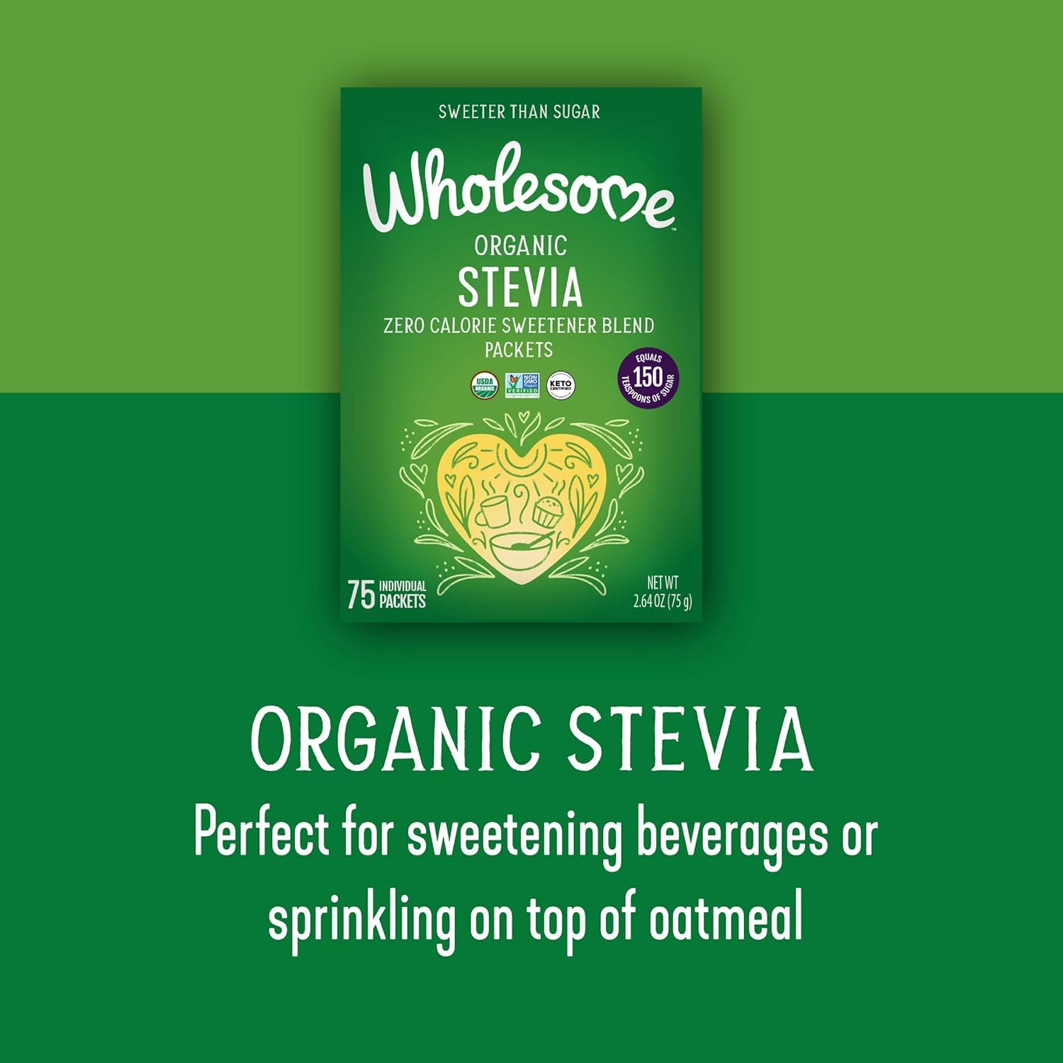 Wholesome Stevia orgánica, calidad certificada para recetas dulces sin azúcar.