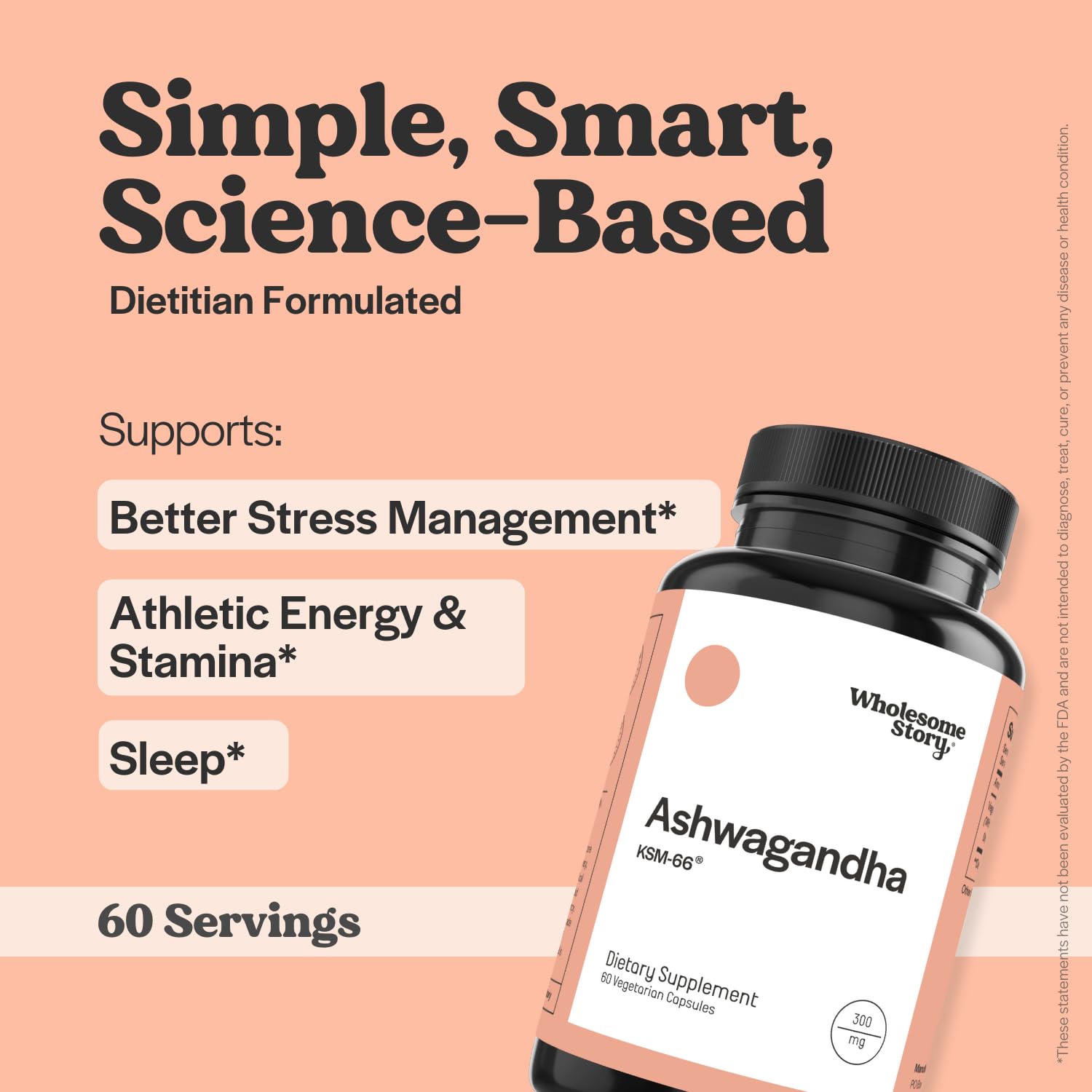 Wholesome Story Ashwagandha Capsules: etiqueta clara para confianza en tu rutina.