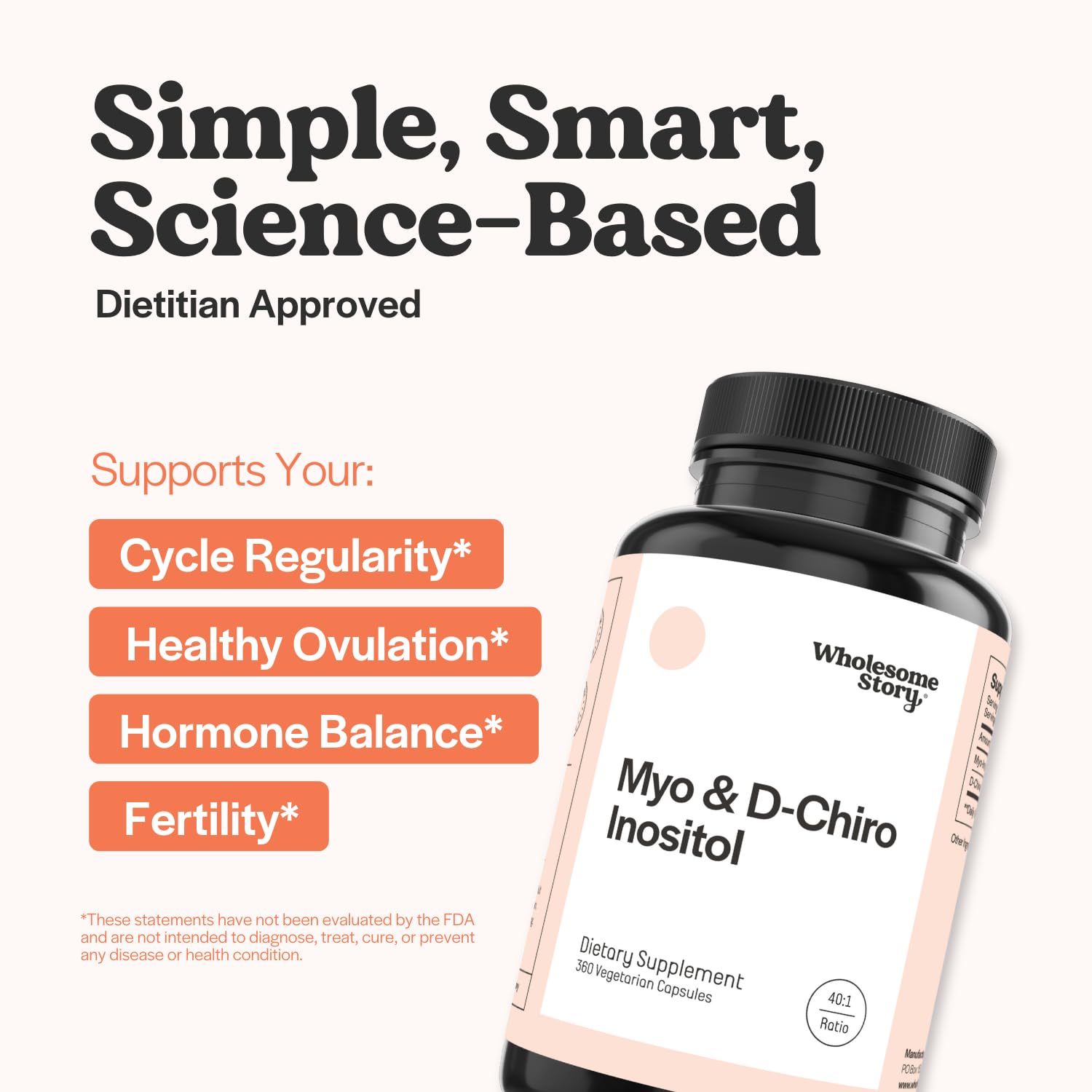 Cápsulas vegetales de Wholesome Story Myo-Inositol para rutina diaria.