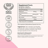 Wholesome Story etiqueta clara destacando D-Chiro Inositol y MTHF para balance hormonal.