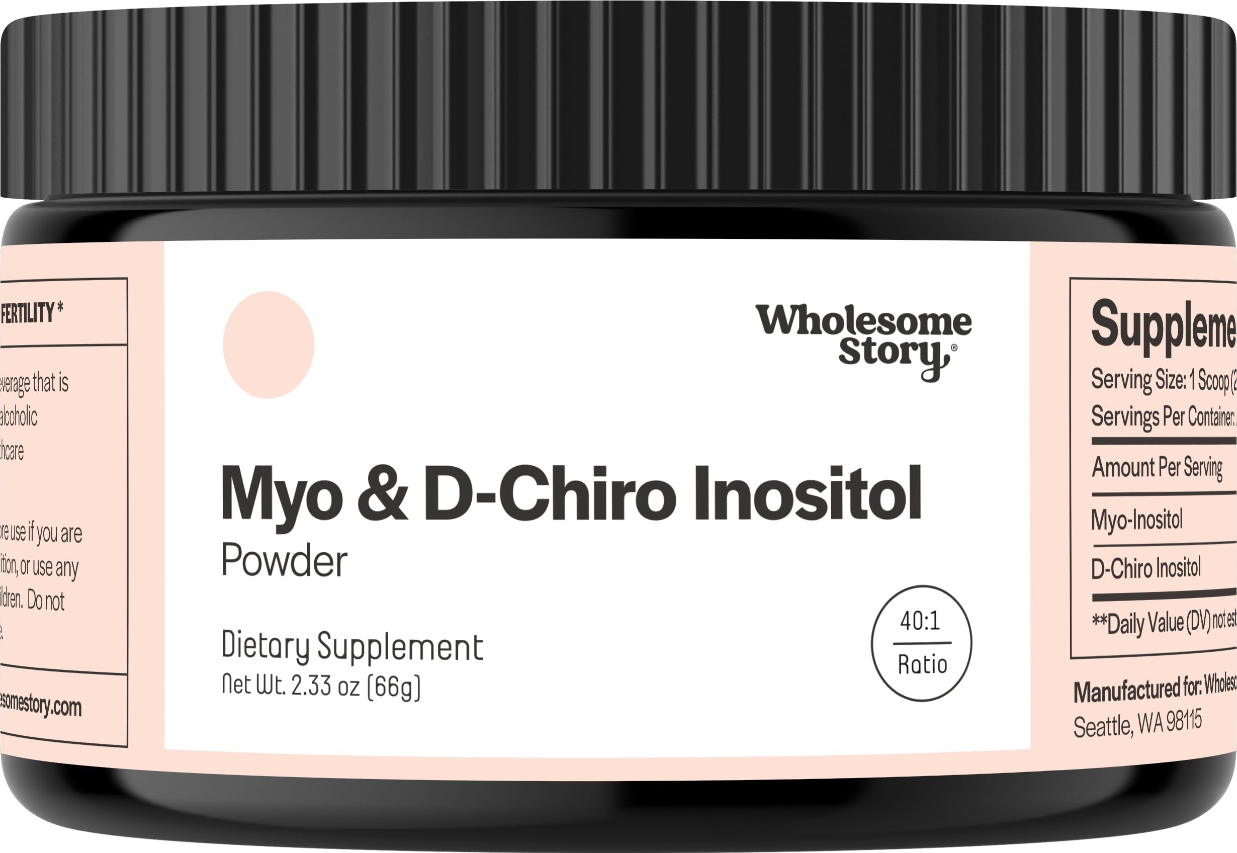 Wholesome Story Myo-Inositol y D-Chiro Inositol en polvo en bote, soporte hormonal diario