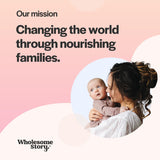 Wholesome Story primer plano de etiqueta y cápsulas para uso diario.