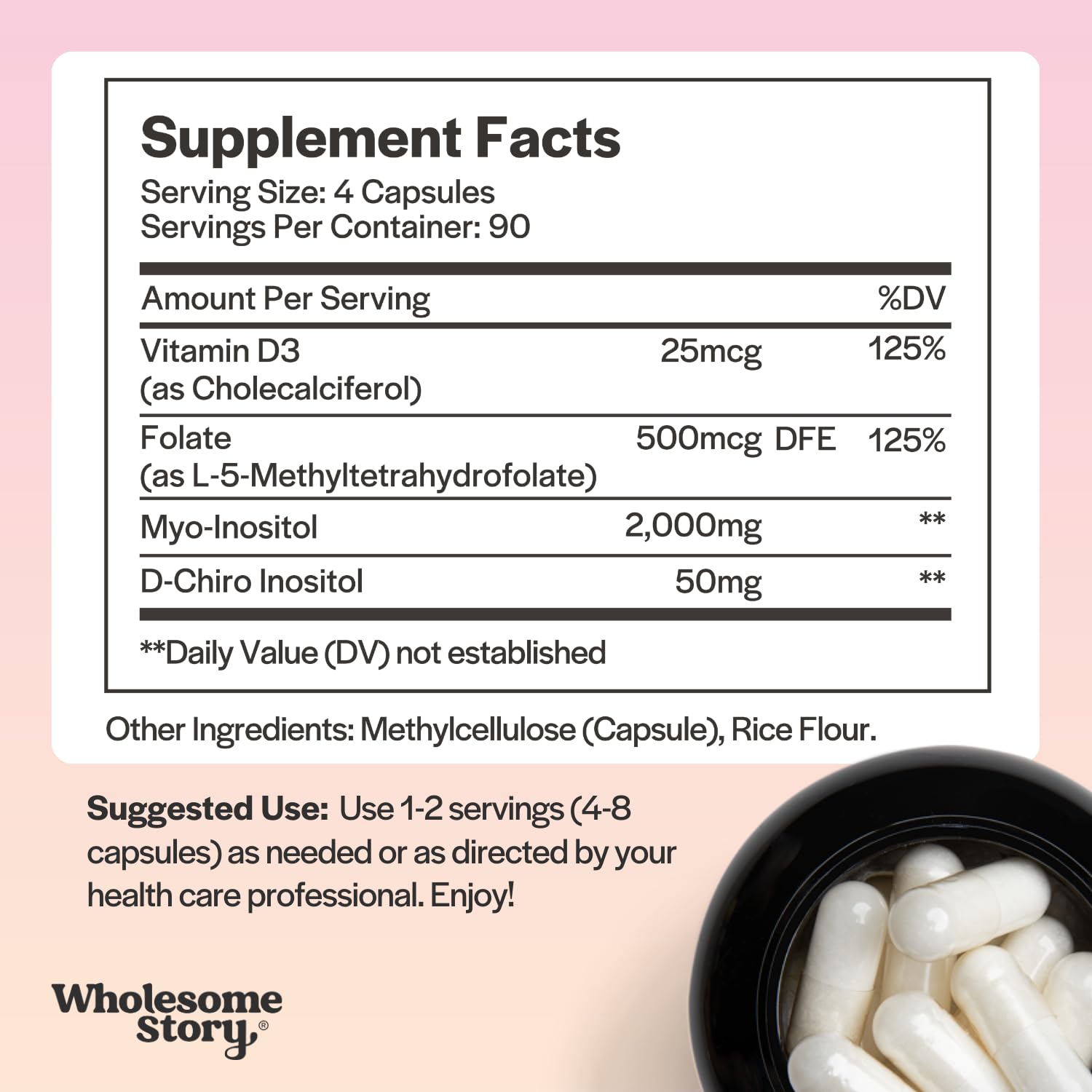 Wholesome Story Vitamina D3 cápsulas, dosis diaria para salud ósea y ánimo.