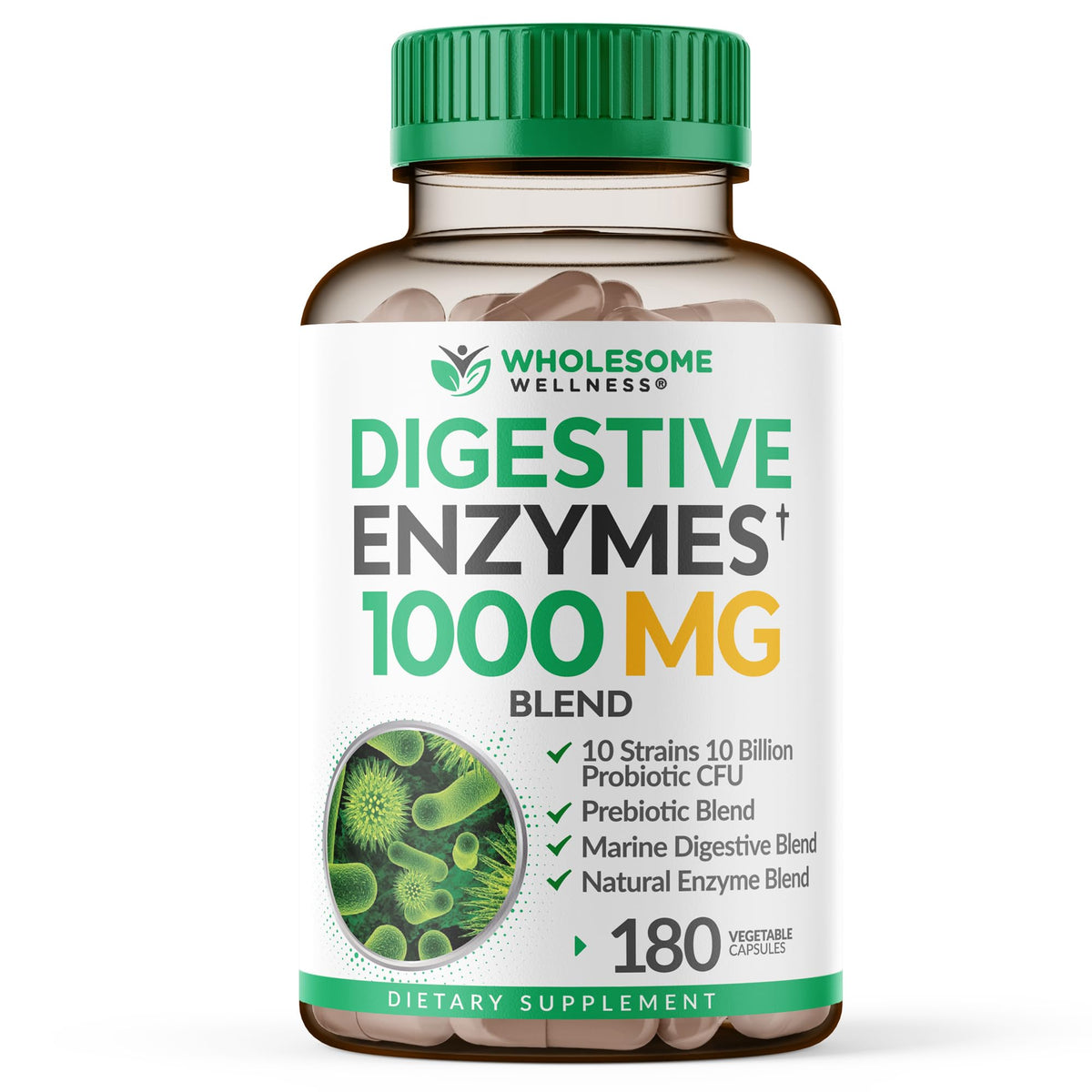 Wholesome Wellness: enzimas digestivas 1000 mg en cápsulas para una digestión suave