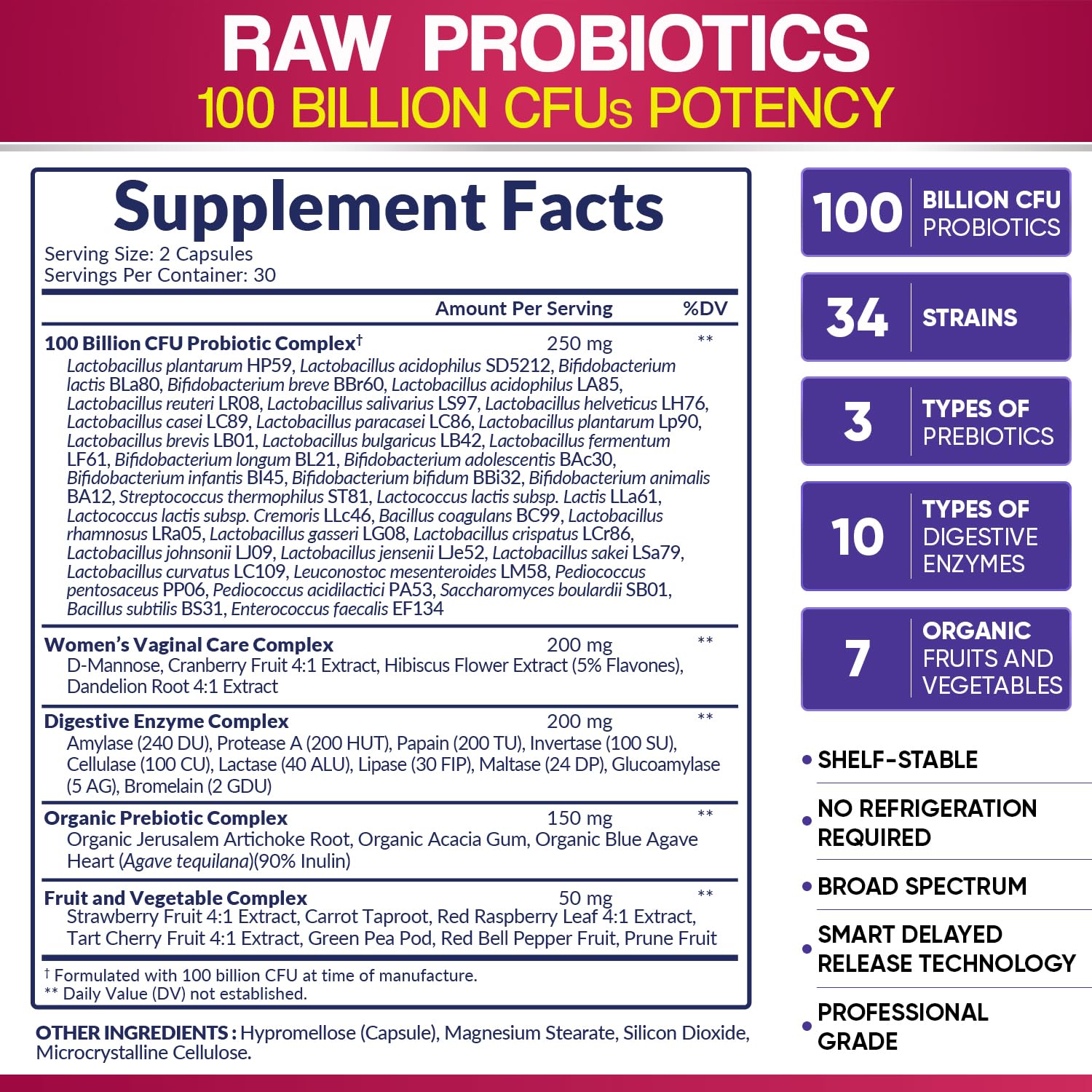 Wholesome Wellness Probiotics para Mujeres, etiqueta del producto con información de cepas.