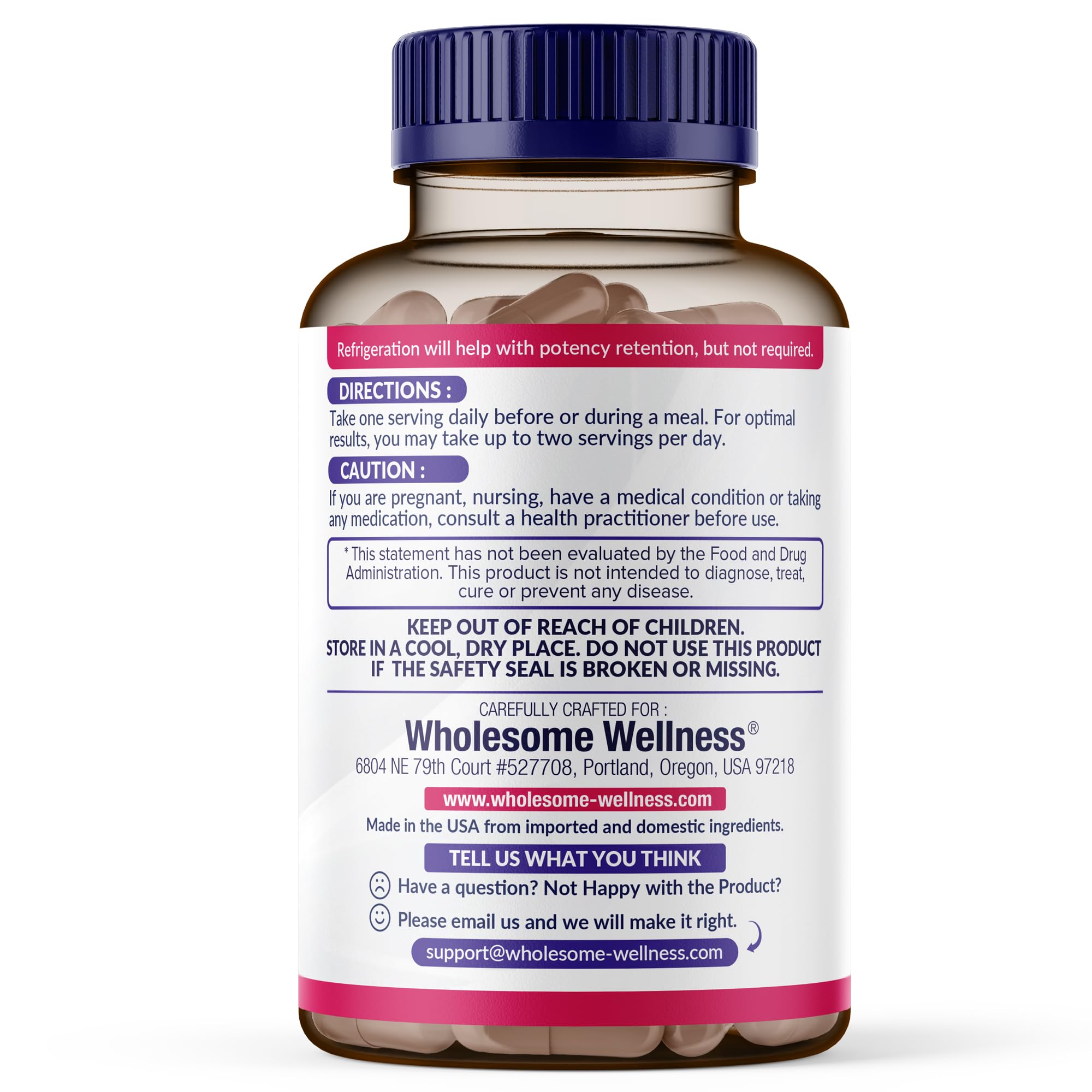 Wholesome Wellness Probiotics, ingredientes veganos y sin alérgenos.