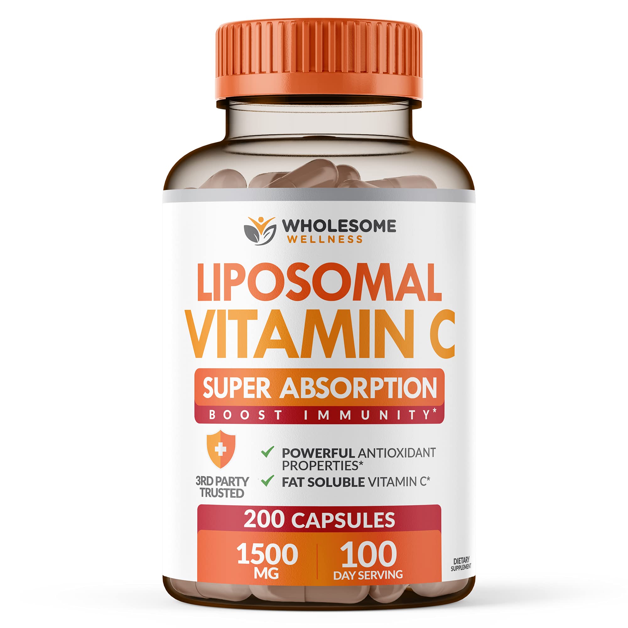 Wholesome Wellness Liposomal Vitamina C, bote con capsulas para posible apoyo inmunitario