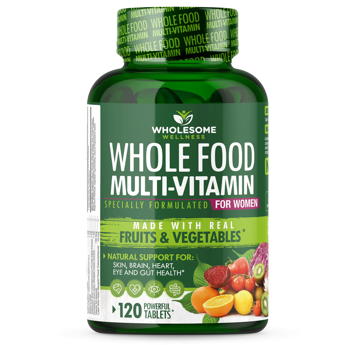 Wholesome Wellness multivitaminas mujeres, botella, apoyo diario de energía