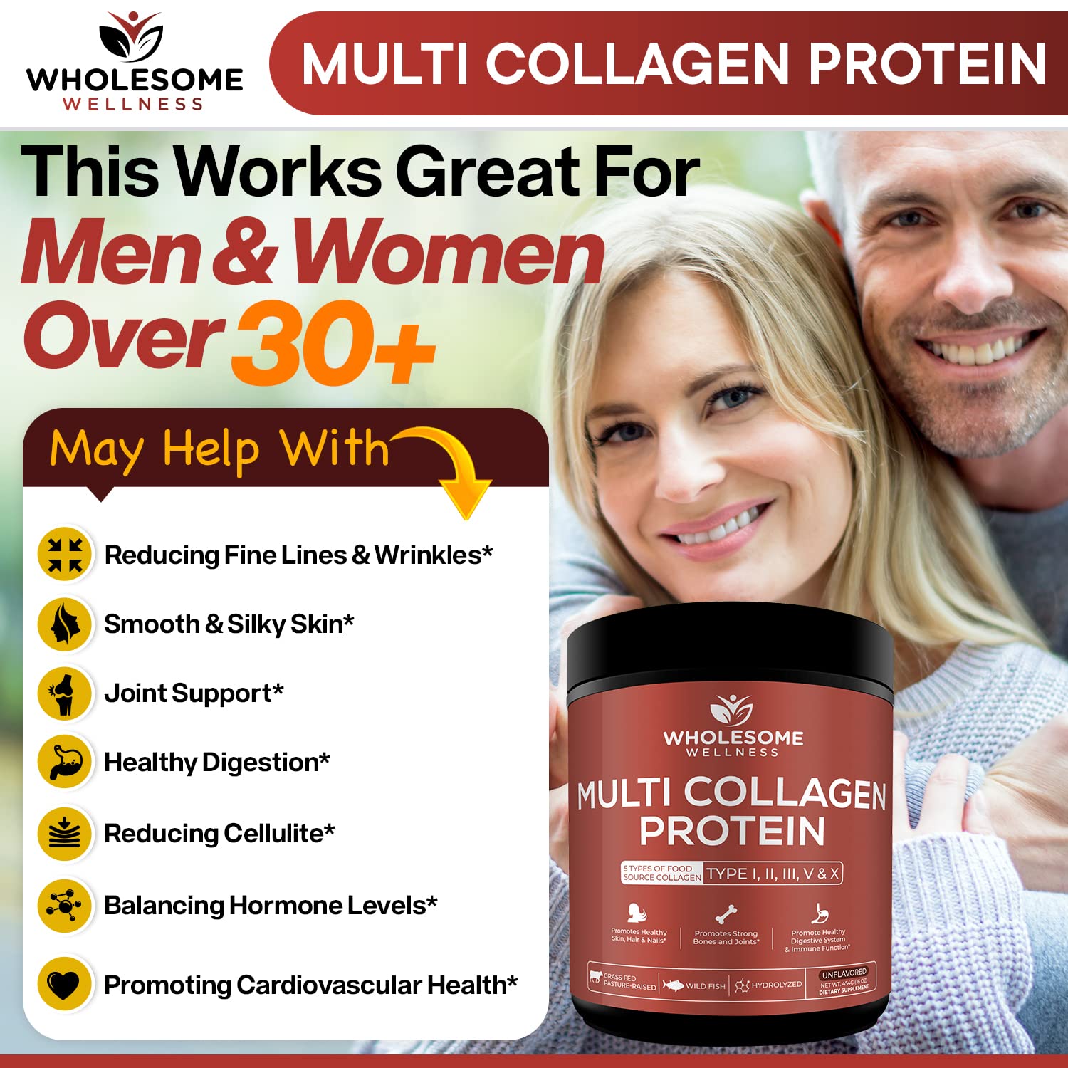Wholesome Wellness Colágeno Premium: dosificador práctico para mediciones precisas en cada toma.