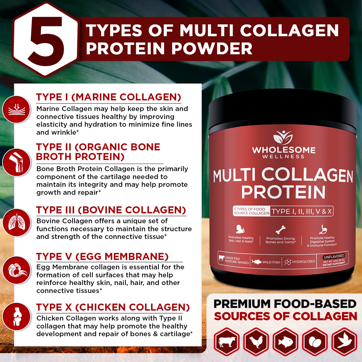 Wholesome Wellness Colágeno Premium: origen-vacuno ofrece una fuente variada y de calidad.
