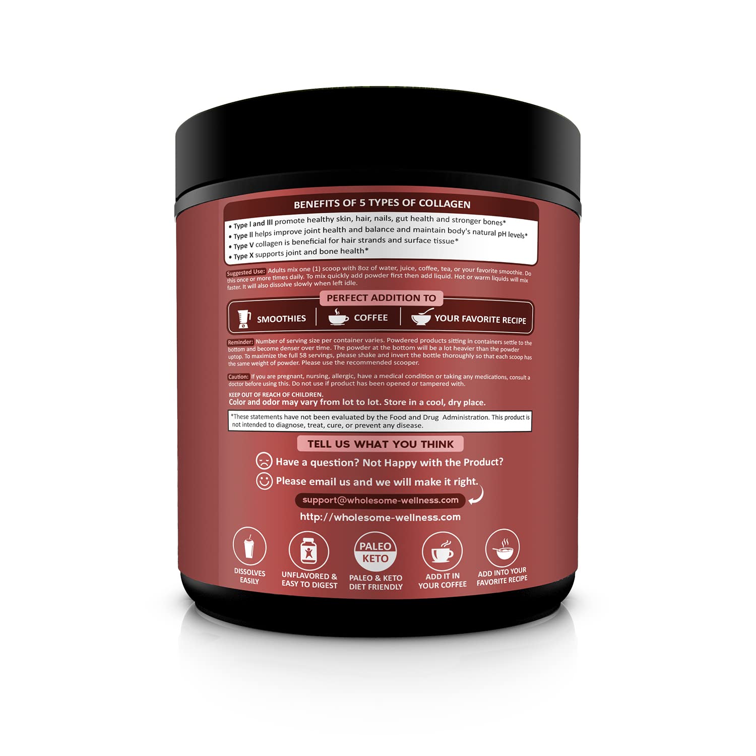 Wholesome Wellness Colágeno Premium: vaso con agua listo para beber y disfrutar.