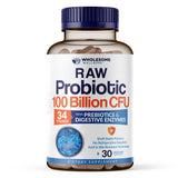 Wholesome Wellness Probioticos frente al frasco con etiqueta clara y alto CFU