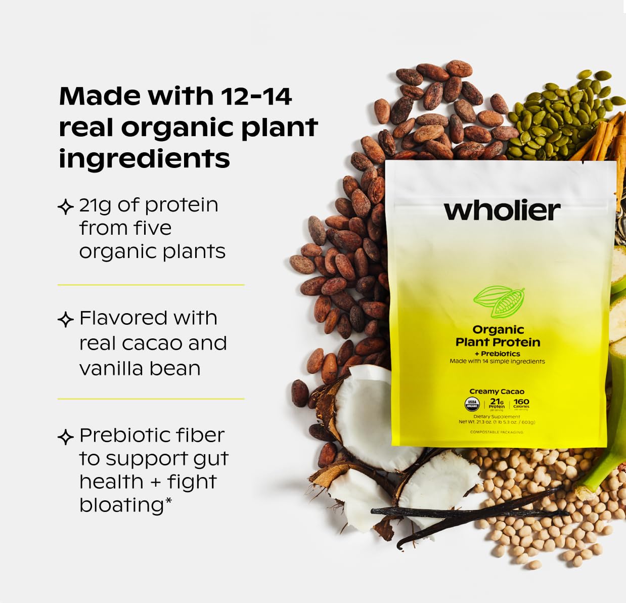 Wholier Proteína Vegetal ingredientes reales para una dieta limpia