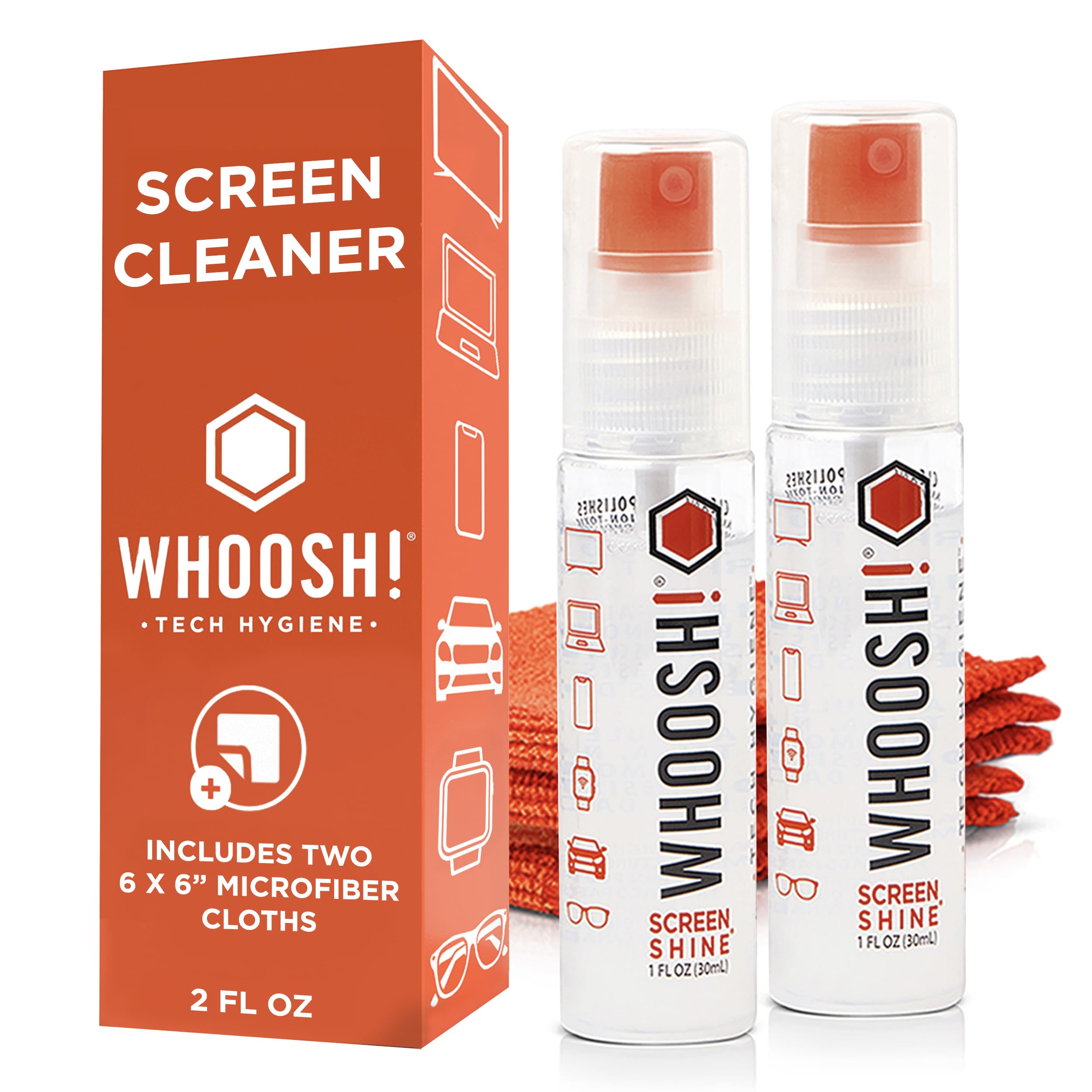 Whoosh Screen Shine Go: dos botellas de 1 oz para limpieza portátil