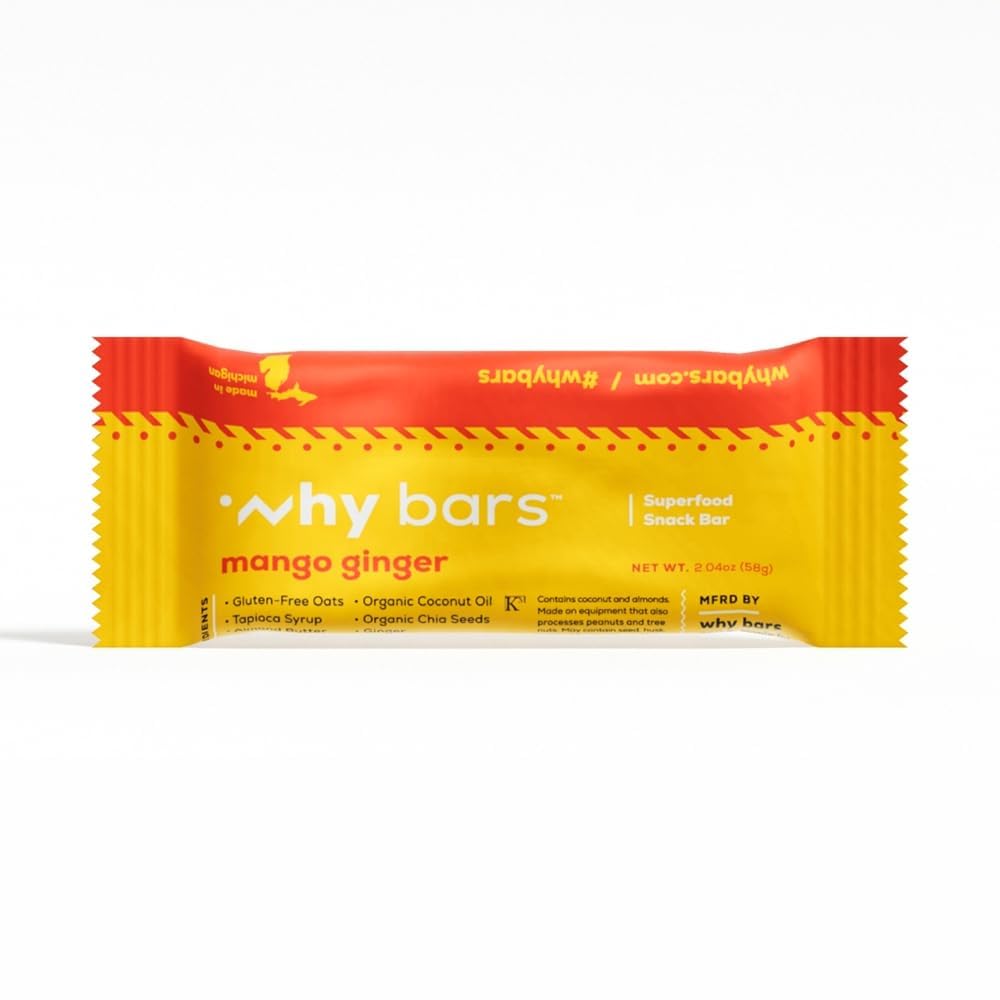 WHY BARS Mango Ginger: energía alta y fibra para snack saludable.