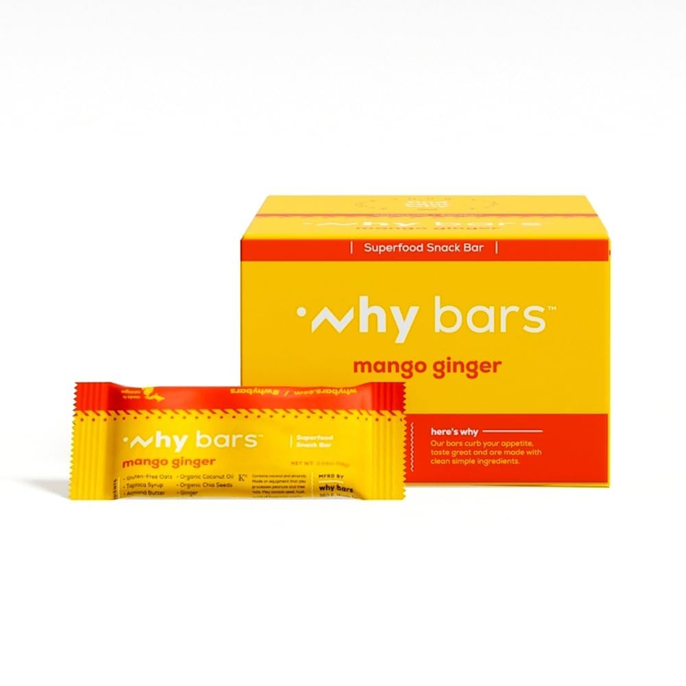 WHY BARS Mango Ginger: barra en envase listo para entrenar.