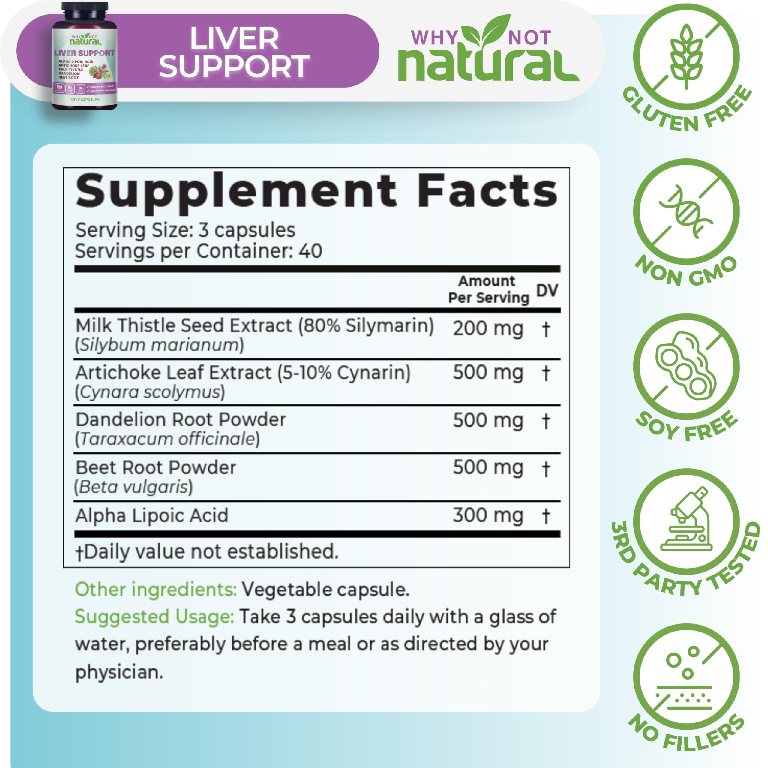 Why Not Natural alcachofa con cynarin para digestión suave.