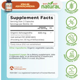 Etiqueta frontal de Why Not Natural Ashwagandha KSM66, información clara y confianza en el suplemento.