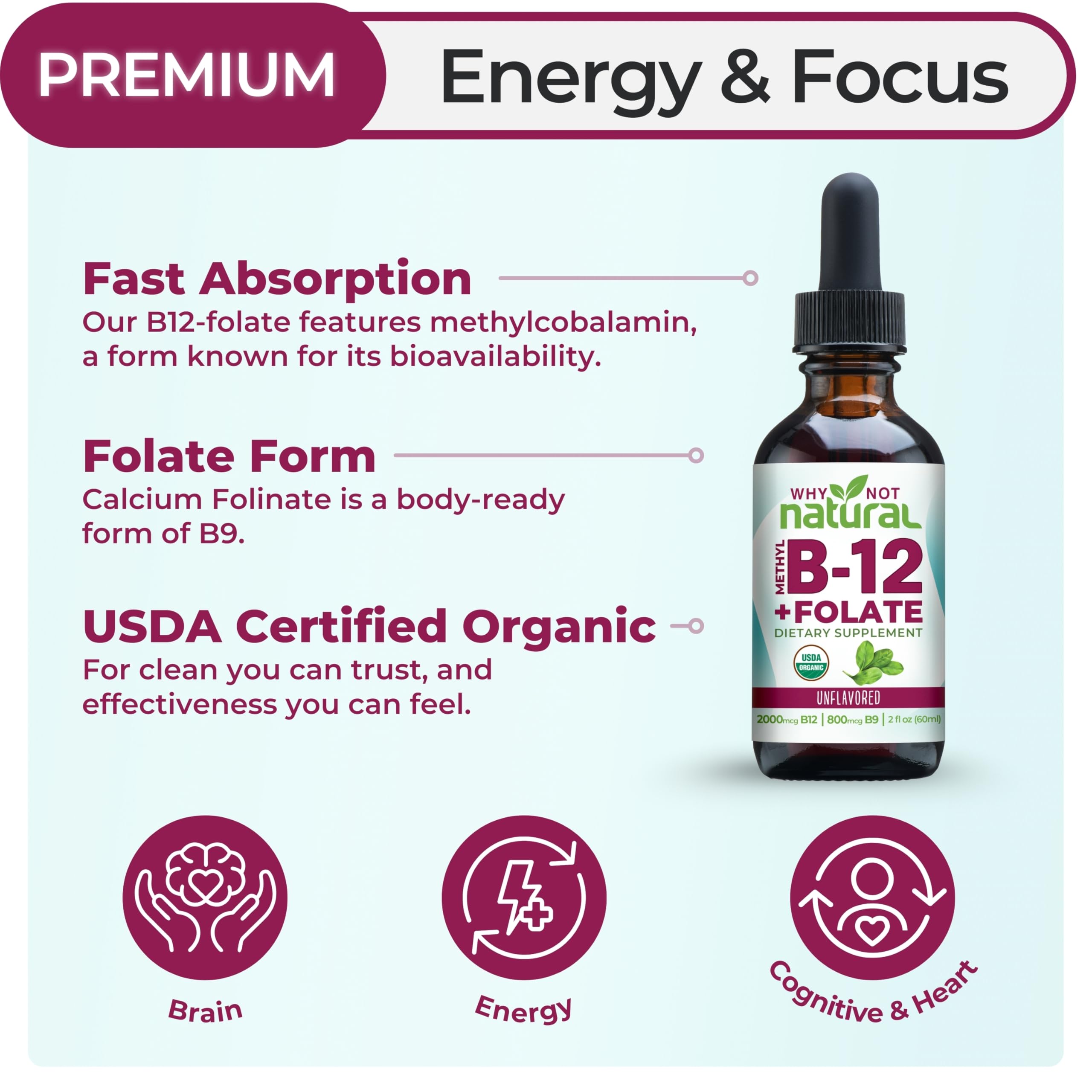 Why Not Natural B12 Folato en cuentagotas: medición exacta de la dosis.