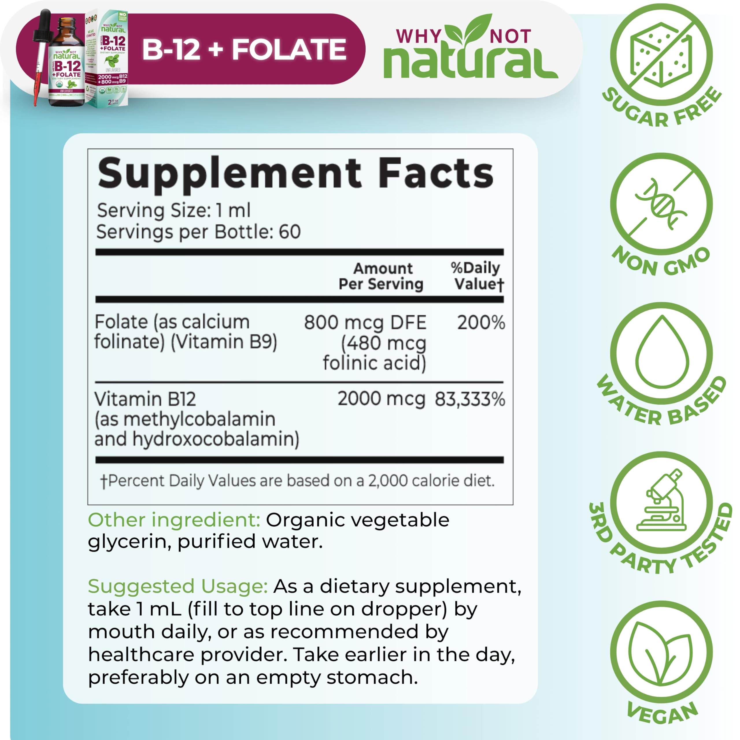 Why Not Natural B12 Folato, embalaje seguro para mantener la pureza.
