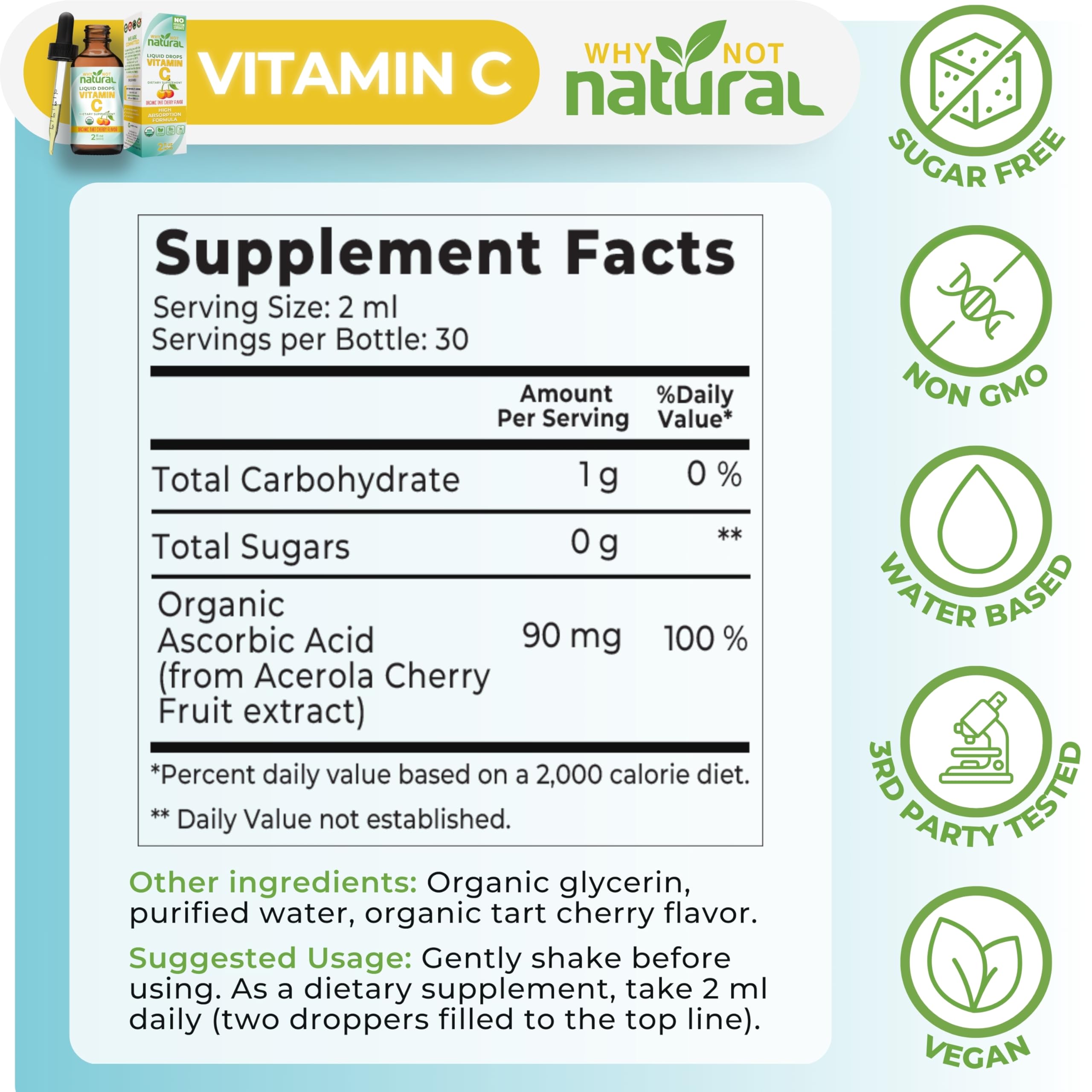 Why Not Natural: botella elaborada en EE. UU. con control de calidad
