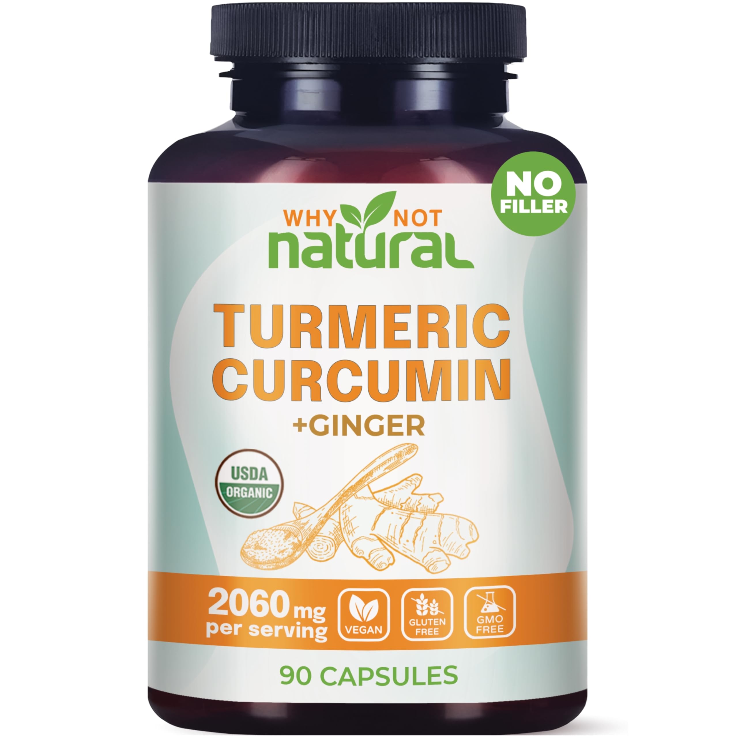 Why Not Natural curcuma organica en capsulas con jengibre, para movilidad suave