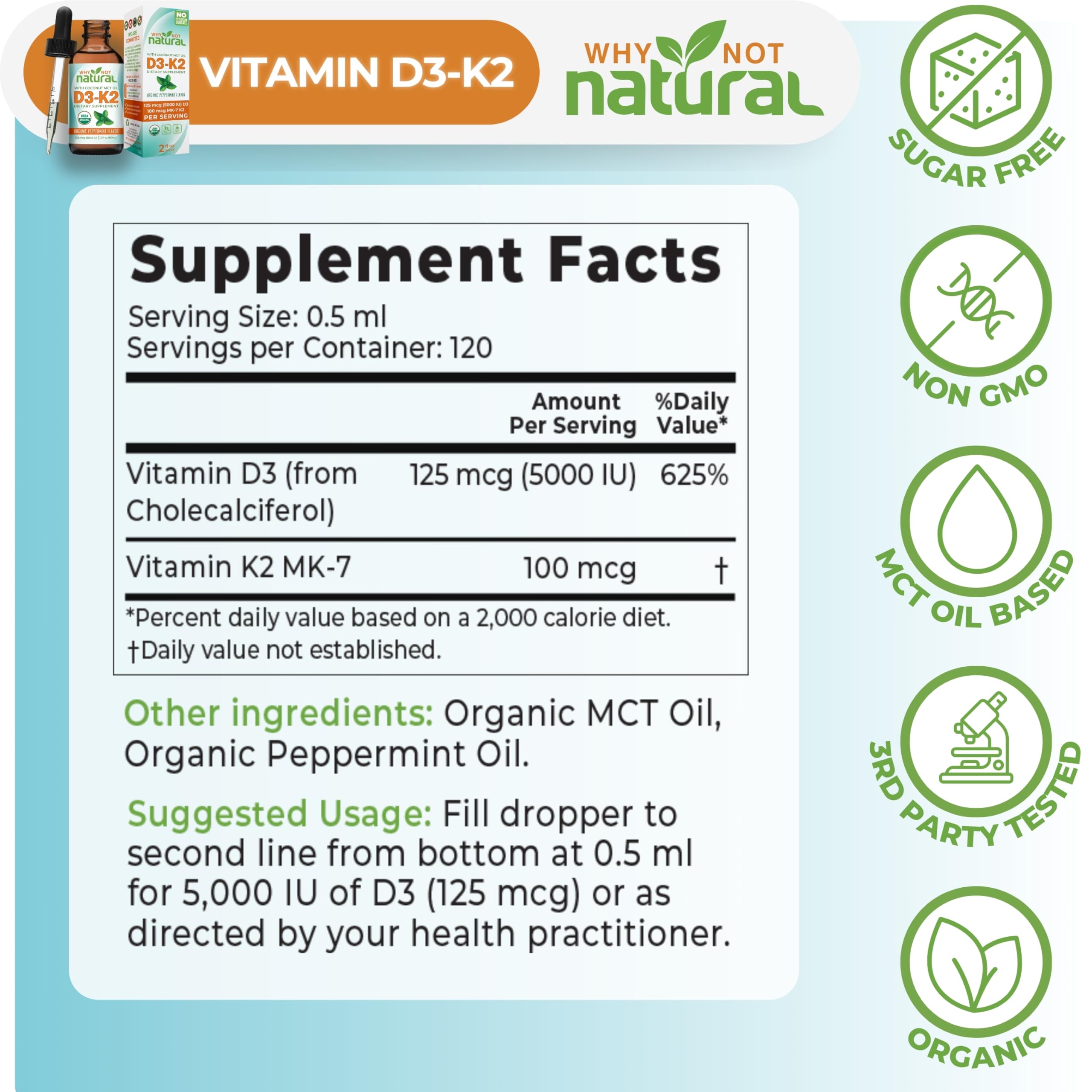 Why Not Natural fórmula vegetariana con D3 y K2.
