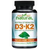 Why Not Natural Vitamin D3 K2, botella frontal, formato vegetariano para uso diario.