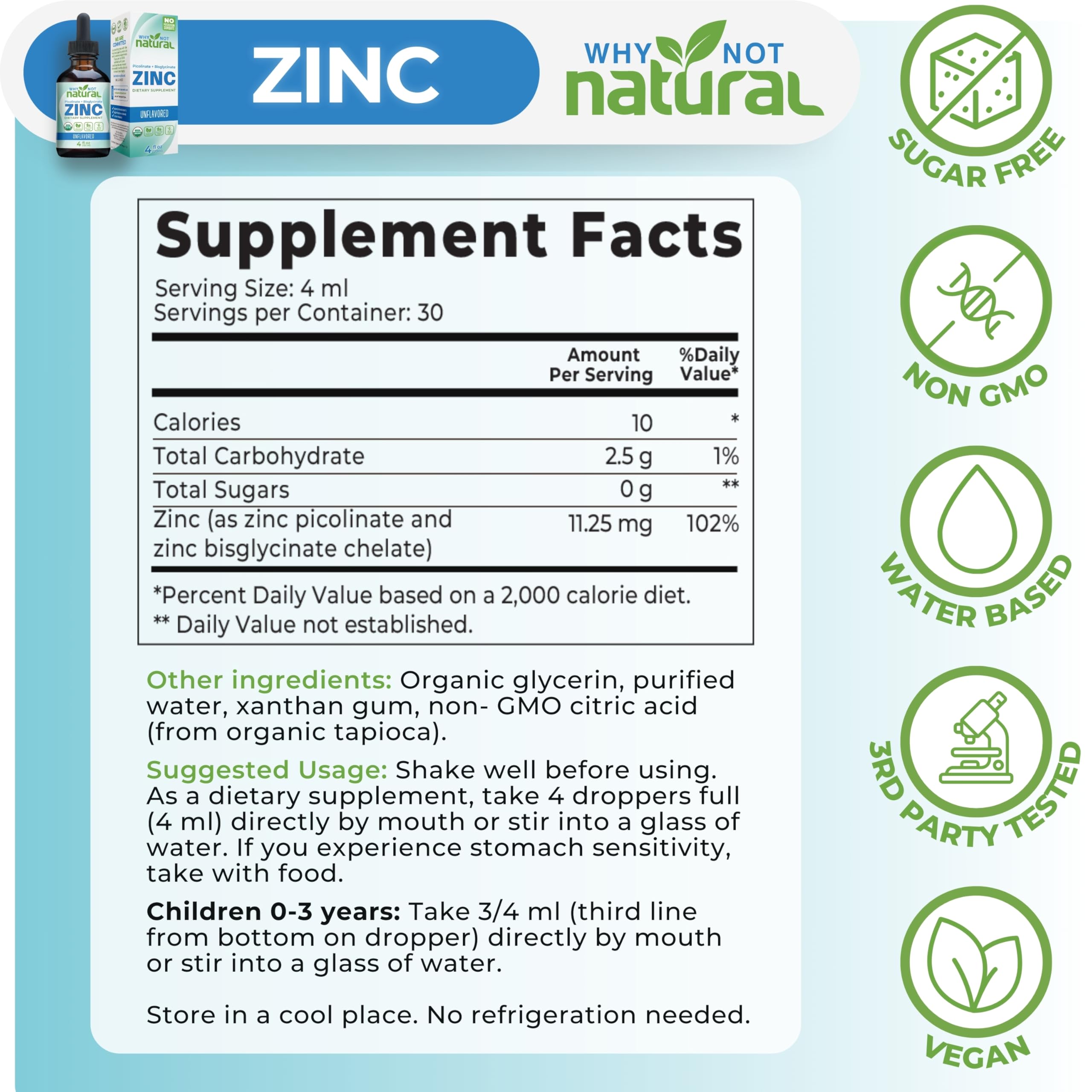 Why Not Natural, ingredientes quelados, zinc de alta biodisponibilidad