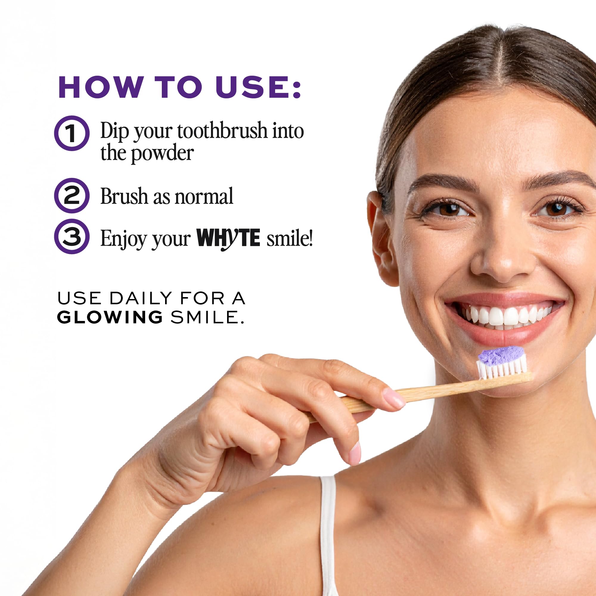 WHYTE empaque del producto con ingredientes de blanqueado y hidroxiapatita