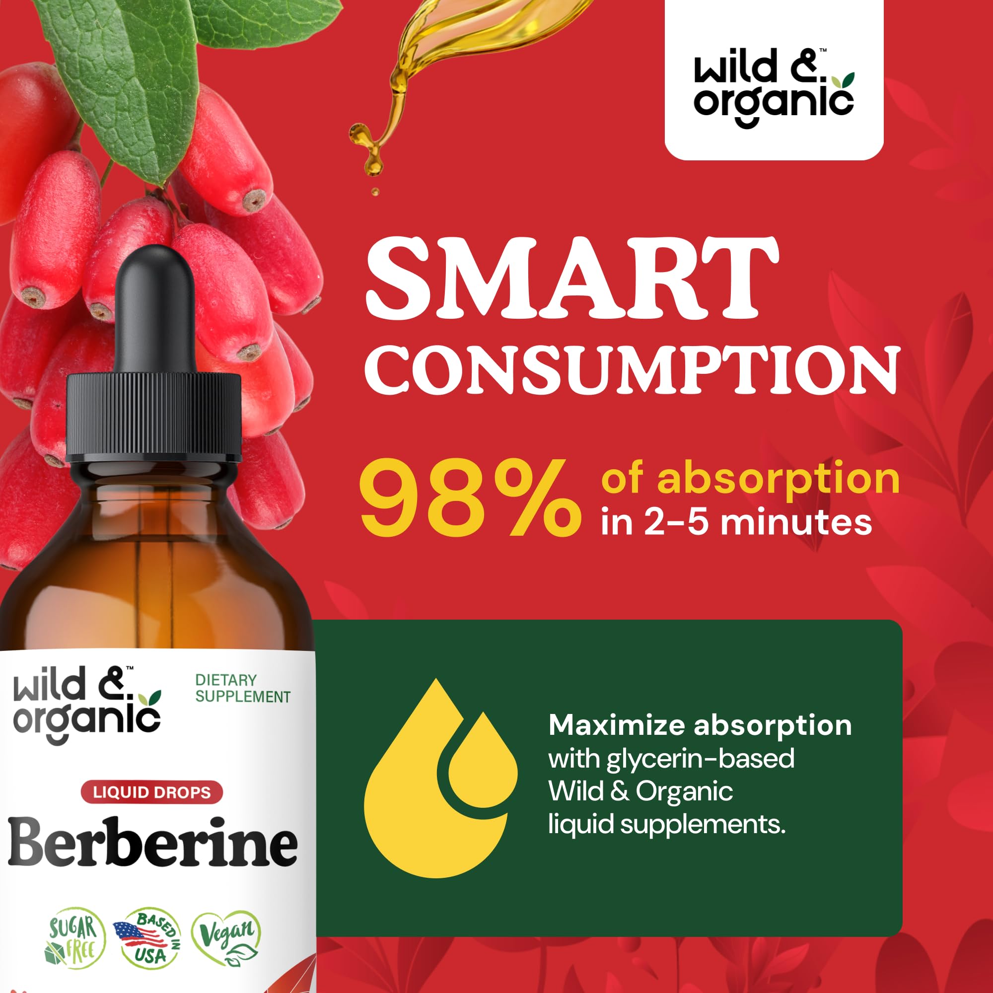 Wild & Organic Berberina Drops: frasco de vidrio para almacenamiento seguro.