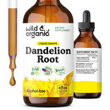 Wild and Organic Gotas de Diente de León frasco en primer plano para apoyo al hígado