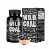 Wild Foods cápsulas carbón activado en envase, fuente orgánica de coco.