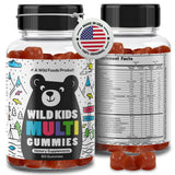 Wild Foods Kids Multivitamin Gummies gomitas frutales para nutrición diaria y apoyo inmunitario.