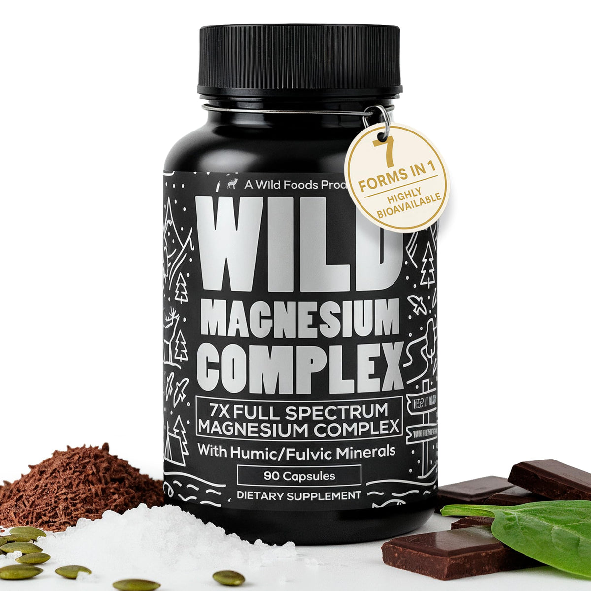 Complejo de magnesio Wild Foods: botella con cápsulas para uso diario
