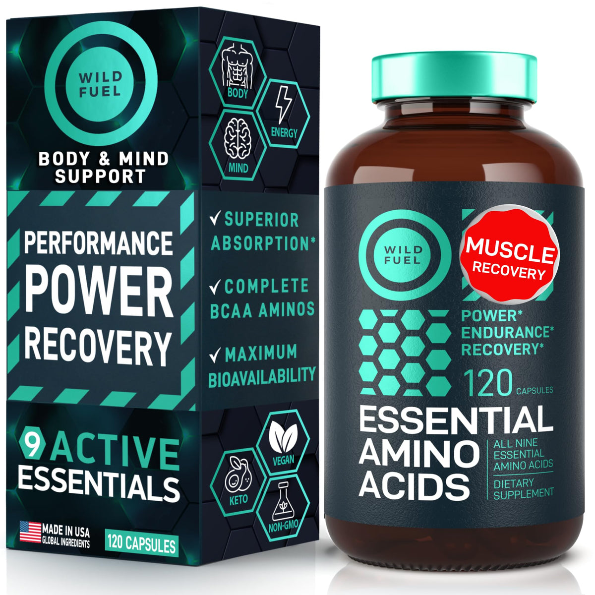 Wild Fuel aminoacidos esenciales: botella visible para uso diario y apoyo general