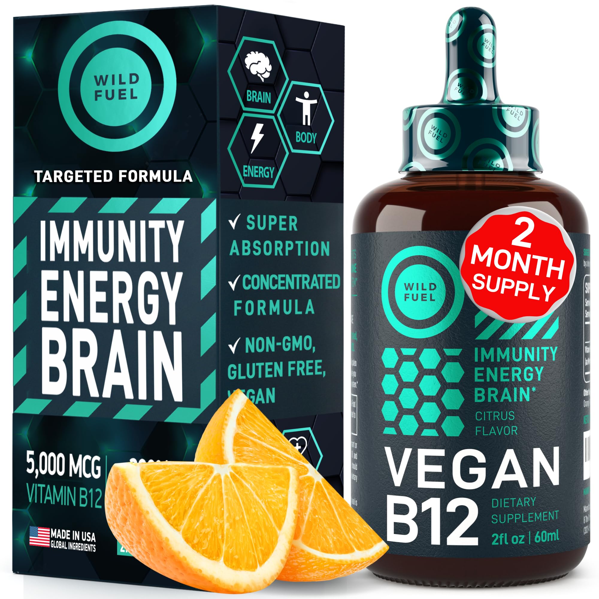 Gotas Wild Fuel B12 bajo la lengua para energía diaria.