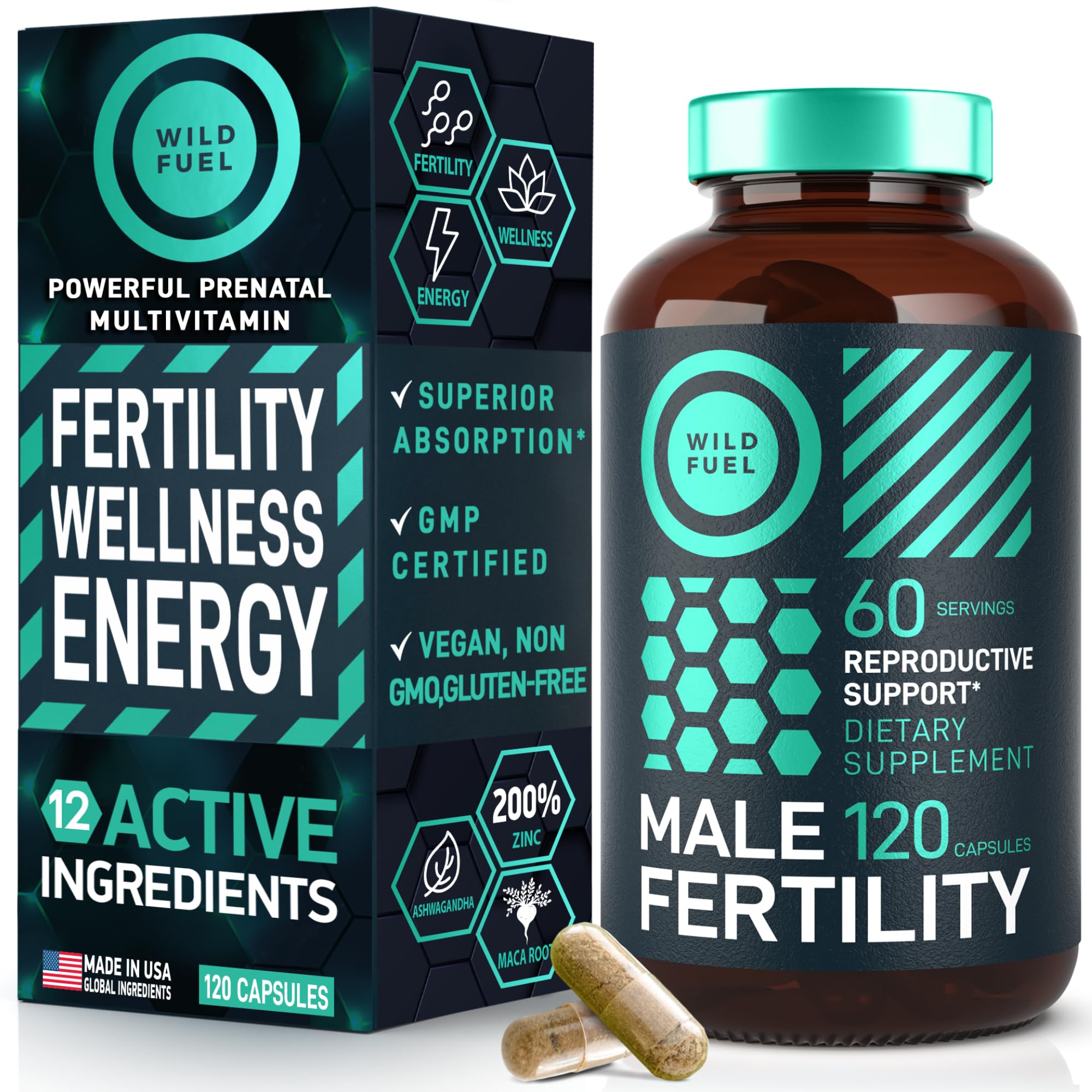 WILD FUEL Fertilidad masculina: frasco de cápsulas para apoyo a la concepción
