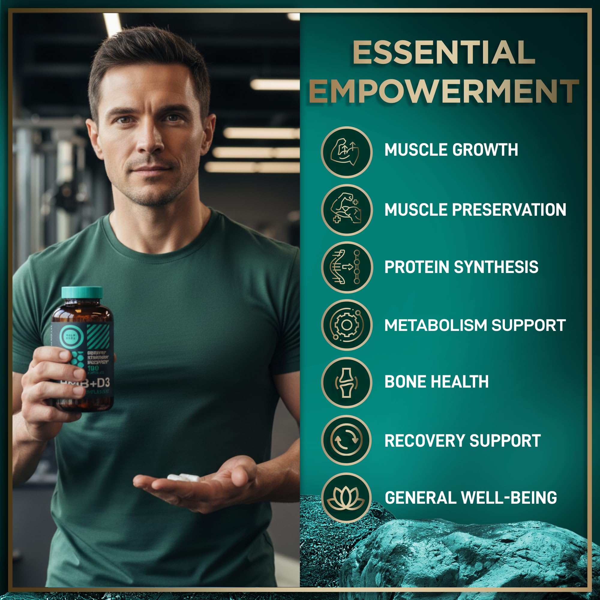 Wild Fuel HMB D3 cápsulas en mano, lista para uso previo al entrenamiento