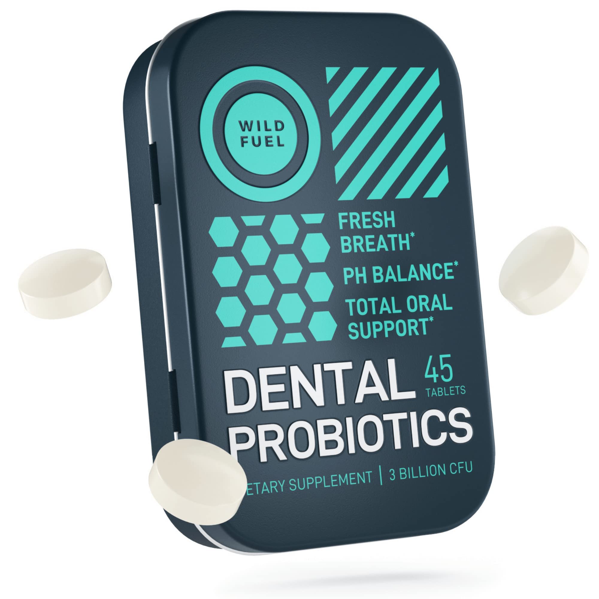 WILD FUEL Probioticos Dentales 45 tabletas para uso sostenido en la rutina diaria.